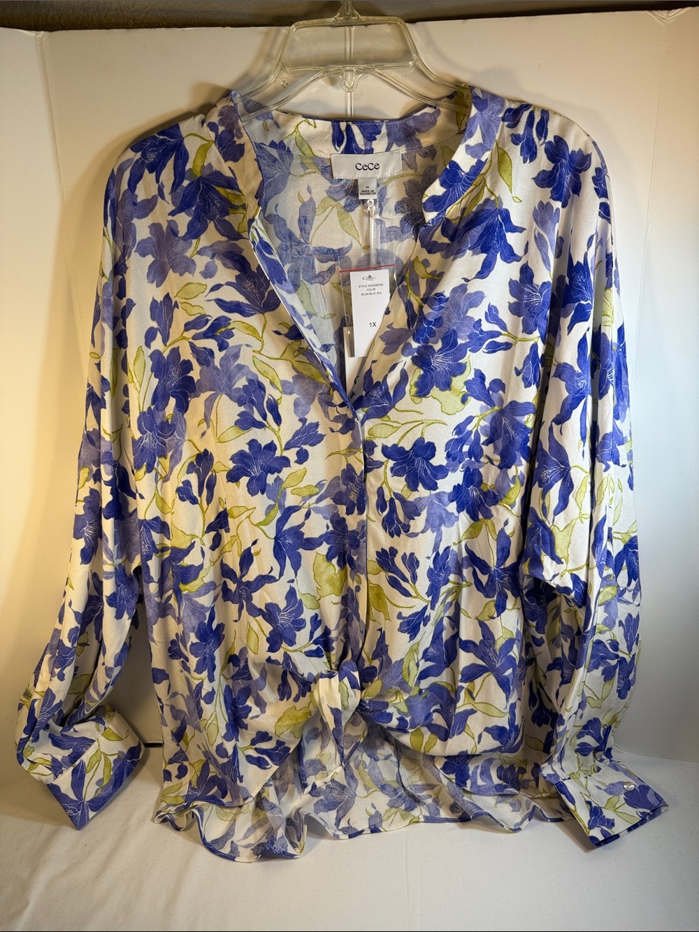 CeCe White Blouse with Blue Floral Print